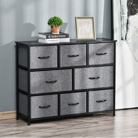 Kommode 100/30/78,5 cm in Dunkelgrau mit 8 Stoffschubladen, Metallgestell und modernem Design (1/5)