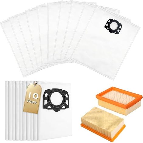 Sacs et Filtres pour Aspirateur Karcher WD4 WD5 WD6 MV4 MV5 MV6, Lot de 10 Sacs Microfibre et 2 Filtres Plisss Compatibles (1/5)