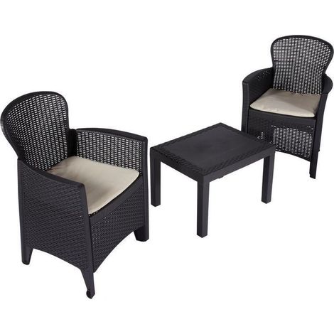 Set Rattan Balcony Akita Progarden Pp Antracite pz 3 con Cuscini 3 Pezzi (1/5)