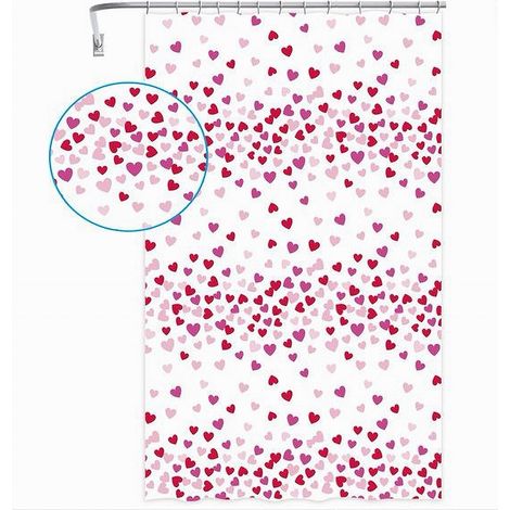 Trade Shop - TENDING STEEL VASCA BAGNO 12 GANCI IMPERMEABILE CUORI ROSSI ROSA 180X200 CM 87561 -