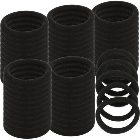 Elastique Cheveux, 60 Pièces Chouchou Fille Sans Couture Elastiques Noir Sans Métal en Polyester Attache Élastique pour Femmes (1/4)