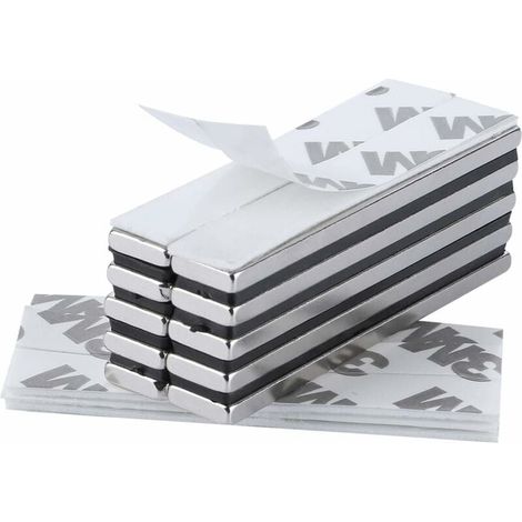 10 magneti rettangolari al neodimio 60 x 10 x 3 mm con nastro adesivo 3M, magneti con pellicola adesiva ad altissima resistenza per fai da te, cucina, cantina, edilizia