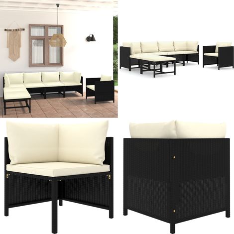 7-tlg. Garten-Lounge-Set mit Kissen Poly Rattan Schwarz - Gartengeräte - Loungemöbel - Outdoor-Wohnzimmer - Gartenloungeset - Poolparty - Home & Living (1/5)