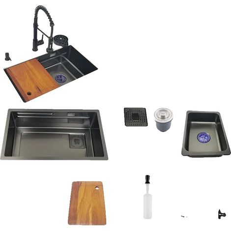 Évier de cuisine, design sous plan, acier inoxydable durable, 68x40cm D (1/2)