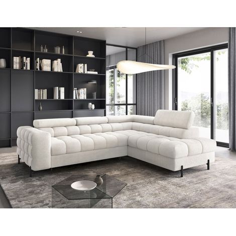 Ecksofa mit Schlaffunktion Sofa AMARA Stoff Coral Weiß Ottomane Rechts (1/5)