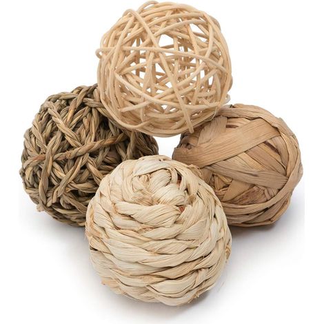 Jouet D'Activité Pour Petits Animaux - Boules Naturelles En Fibres Végétales - Pour Lapins Cochons D'Inde Et Rongeurs - Lot De 4 Pièces