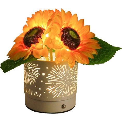 Lampe tactile en forme de tournesol - Lampe de table sans fil rechargeable - 3 couleurs - Intensité variable en continu (1/5)