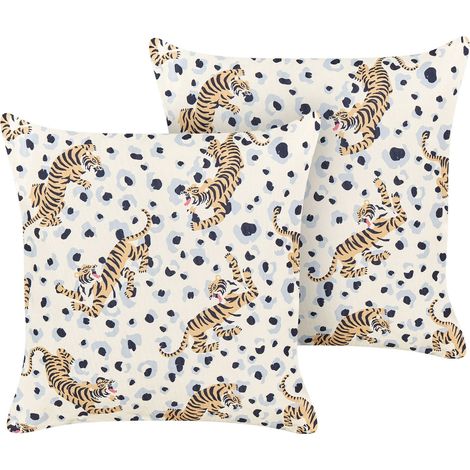 Set of 2 Outdoor Cushions ARENZANO Animal Pattern 45 x 45 cm Beige