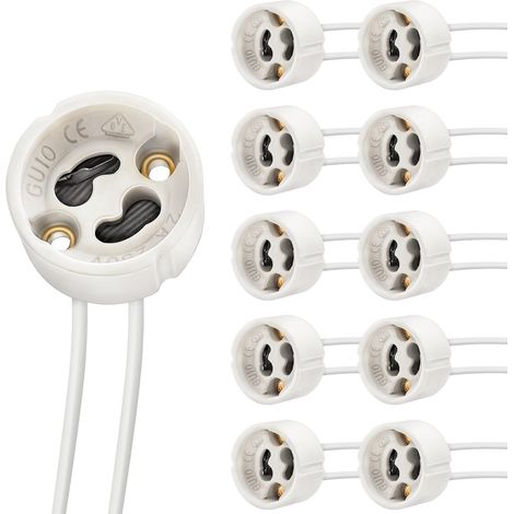 Douille GU10 en céramique, Connecteur à ampoule 0,75 mm², Lot de 10 Résistante à la chaleur 600℃, Max 250V 300W, Fils silicone 15cm, Support de lampe pour ampoules LED GU10 (1/5)