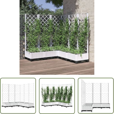 The Living Store Jardinière avec treillis Blanc 120x120x121,5 cm PP - Jardinierre - Pot Plante Grimpante - Support Vignes - Polypropylene - Extérieur (1/5)