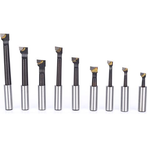 Jeu de 9 barres d'alésage 12 mm type F1 en acier rapide pour tour CNC avec support (1/5)