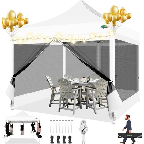 Faltpavillon 3x3m wasserdicht mit 4 Mesh-Seitenwänden, höhenverstellbar (1/5)
