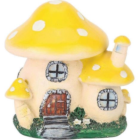 Statue miniature en résine, maison de fée pour jardin, ornement décoratif miniature pour pot de fleurs jaune. (1/5)