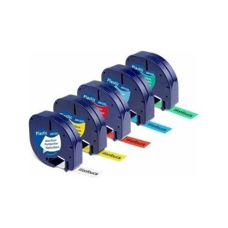 Etikettband kompatibel för Dymo LetraTag, 12mm x 4m, paket med 5, svart på vitt (1/5)