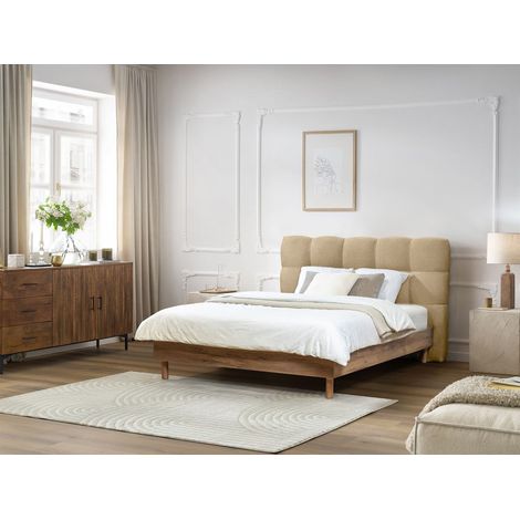 BOBOCHIC - Lit KUMO lattes massives pieds en bois naturel 140x190 Beige (1/5)