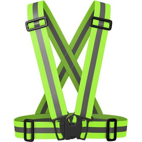 Gilet haute visibilité élastique réfléchissant vert fluo, ceinture de sécurité pour course nocturne, cyclisme, chantier (1/5)