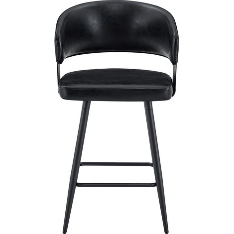 Silla de comedor moderna tapizada en PU negro con respaldo y reposabrazos, estructura metálica (1/5)