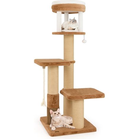 Rascador con cepillo para pelo asiento acolchado y cama para gatos extraible