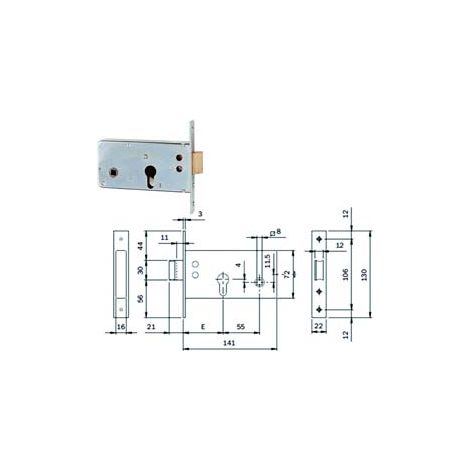 SERRATURA INFILARE PER FASCE CATEN. E SCROCCO MM.72 H PROF. EUROP. 720  mm.60 (720600)    ISEO