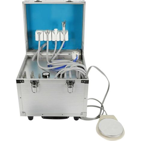 Unidad dental móvil Unidad de tratamiento portátil y compresor de aire de aspiración lenta 4 agujeros Unidad de suministro dental Caja con ruedas