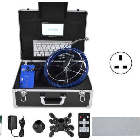 Caméra d'inspection canalisation HD 7 pouces 1080P, caméra tuyau orientable avec fonction vidéo/photo, prise UK 100-240V, câble 20m/65,6ft pour inspection plomberie (1/5)