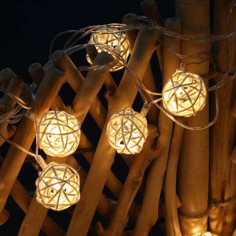 Guirlande lumineuse féérique décorative romantique à 20 LED en rotin pour intérieur et extérieur (1/5)