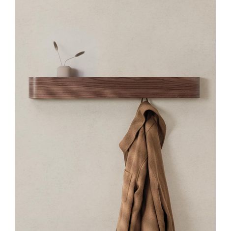 Porte-clés mural en noyer avec étagère en bois – design moderne – rangement pratique pour l'entrée et le couloir (1/3)