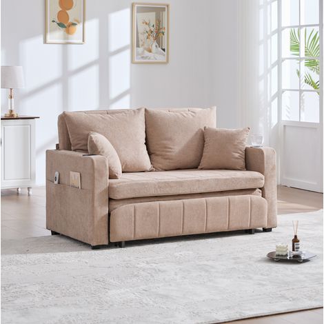 Canapé convertible en chenille kaki 139x83x58 cm, sofa 2-en-1 avec poche de rangement et 4 coussins (1/5)