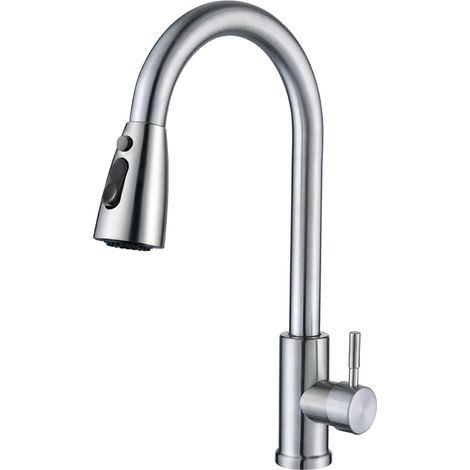 Grifo de cocina extraíble, grifo para fregadero de cocina con 3 modos de agua, grifo de cocina giratorio de 360°, juego completo, fácil instalación, grifo de cocina de acero inoxidable (1/5)