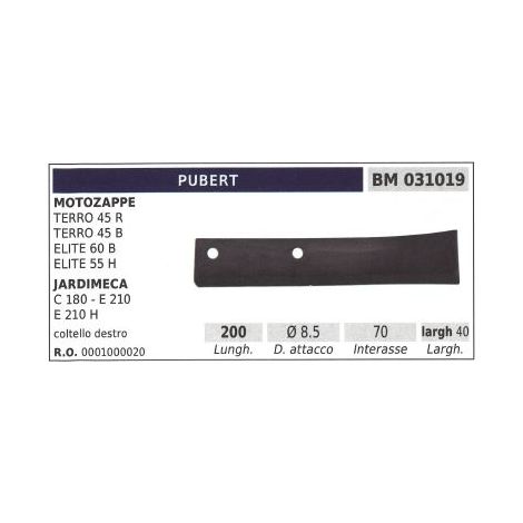 Coltello destro fresa per motozappa motocoltivatore TERRO 45R PUBERT  L. 200mm