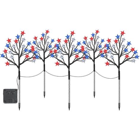 Guirlandes lumineuses solaires d'extérieur – Décorations lumineuses du 4 juillet – pour sapins 5 étoiles avec 8 modes d'éclairage (1/5)