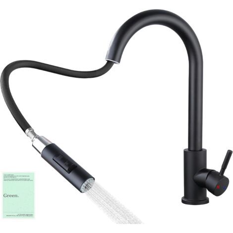 Flexible Kitchen Faucet, Foldable Kitchen Mixer Tap, 360° Swivel High Arc Sink Faucet, 2-Mode Pull-Out Sprayer, Removable Aerator, Hot and Cold Water Available - Black (1/5)