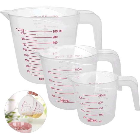 3 PCS Verre Doseur, Mesurer en Plastique 1000ml,500ml,250ml (1/5)