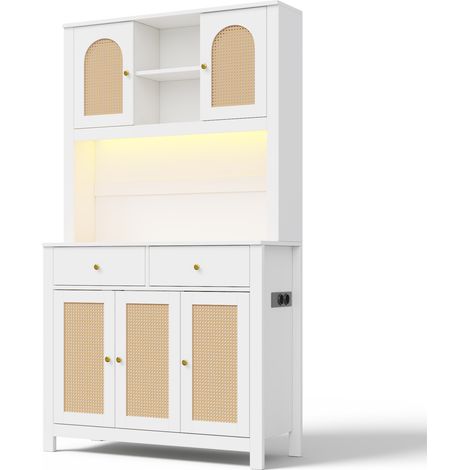 Credenza alta da cucina bianca in MDF con LED RGB, prese e 2 cassetti, 100 x 40 x 180 cm MODENUIT (1/5)