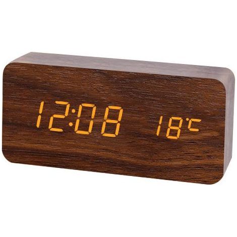 LED Réveil en Bois Numérique Réveil Bureau - Réveil moderne en bois Date Température Affichage Humidité 12/24 Heure - Pour la maison, la chambre à coucher, le bureau (Marron) (1/5)