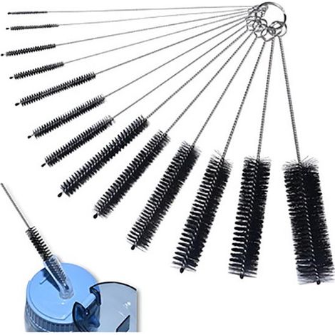 Set de 13 goupillons en acier inoxydable 304 avec poils en nylon, pour nettoyer bouteilles, tubes et récipients étroits, avec anneau porte-clés (1/5)