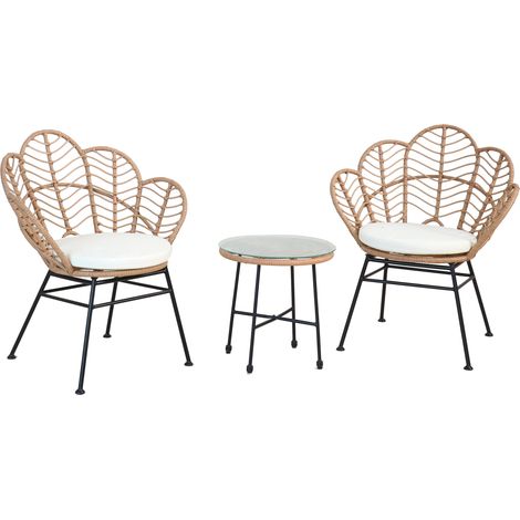 Set Salotto da Giardino 2 Poltrone e Tavolino in Acciaio e Polirattan Fiji Nero Naturale e Bianco (1/2)