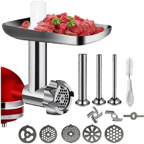 Accessoire hachoir à viande en métal pour robot pâtissier KitchenAid : tubes à saucisses, lame de hachoir à viande (1/5)