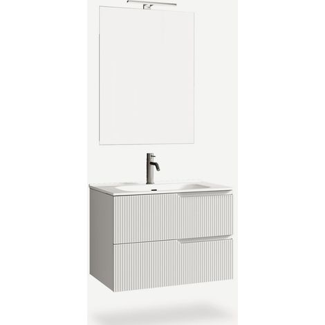 Hängende Badezimmerwaschtisch mit Spiegel und LED-Beleuchtung, 80 cm, Modell Venere - Weiß