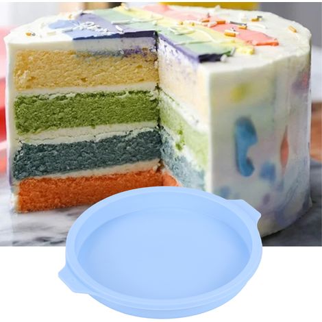 Moule à gâteau rond en silicone de 20 cm (8 pouces), plaque de cuisson, accessoires pour gâteaux colorés, lot de 4, bleu (1/5)