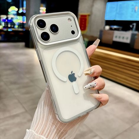 Coque de téléphone avec cadre magnétique en alliage d'aluminium (blanche, iPhone 17), effet peau nue, protection antichoc mate.