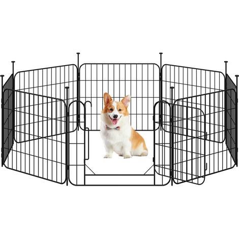 Yaheetech 8 Panneaux Parc pour Chien 60 x 50cm Enclos Chiens Interieur Cage pour Chiens Grille Pliant à Chiots Lapins Clôture Chenil pour Chien en Métal Extérieur avec piquets à Sommet Ovale et Plat