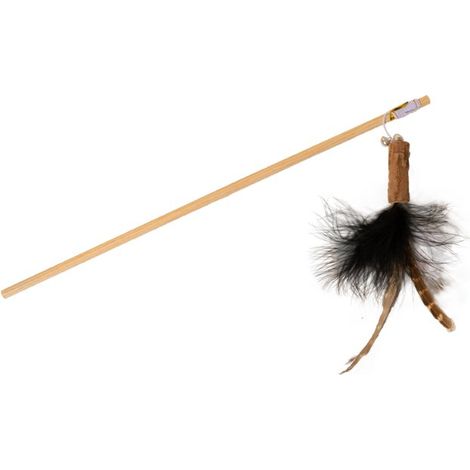 Bubu Pets  Giocattolo per gatti  Canna da pesca in legno con ceppo e piuma 40-104cm - Canna da pesca in legno con ceppo e piuma 40-104cm