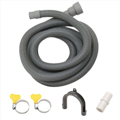 Ensemble d'extension de tuyau de vidange universel pour machine à laver, 3 m (10 pi), comprenant un support, un connecteur de tuyau et un tuyau. (1/5)