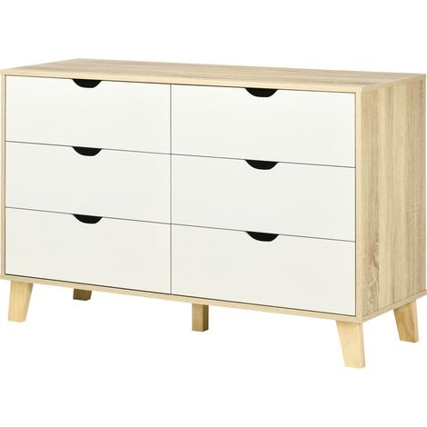 Commode 6 tiroirs scandinave rangement aspect bois beige 120x40x76 cm
