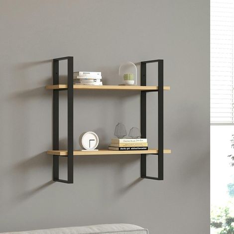 Étagère murale moderne décor bois clair et cadres métal JENA (1/4)
