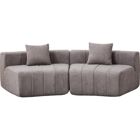Canapé modulaire gris en chenille, 2 places avec 2 coussins, forme courbée semi-circulaire pour salon, chambre ou bureau (1/5)