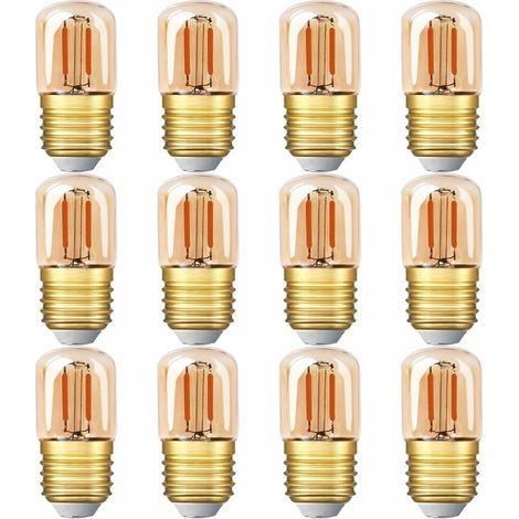 Mini tubular LED bulb, 1W T28 Edison LED filament bulb E27 screw base 2200K super warm yellow bulb for decorative use, non-dimmable (amber glass) 12 Pack [Energy Class G] (1/5)