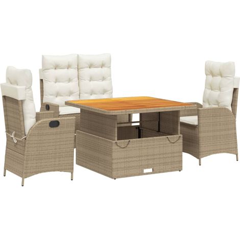 Ensemble à manger de jardin coussins 4 pcs Mobilier de jardin beige résine tressée (1/5)