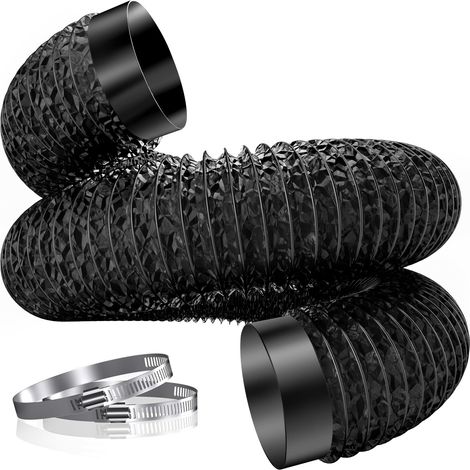 Tuyau d'évacuation d'air Ø 130 mm, tuyau en aluminium PVC de 3 m avec 2 colliers de serrage pour sèche-linge, ventilateur, hotte aspirante, système de ventilation, noir (1/5)